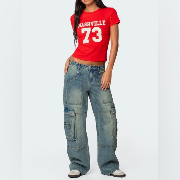Edikted Westie Low Rise Washed Cargo Jeans - Picture 1 of 11